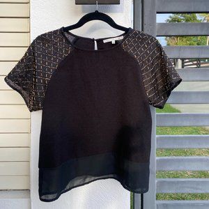 English Rose Black & Gold Beaded Short Sleeve Top